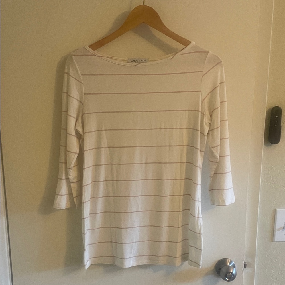 Amour Vert Francoise 3/4 Sleeve Dream Knit Tee - Havana Stripe Rose